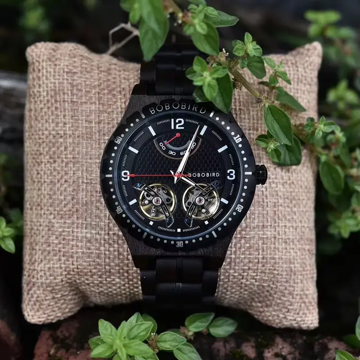 Montres mécaniques en bois pour hommes BOBO BIRD, mouvement double tourbillon, montres automatiques