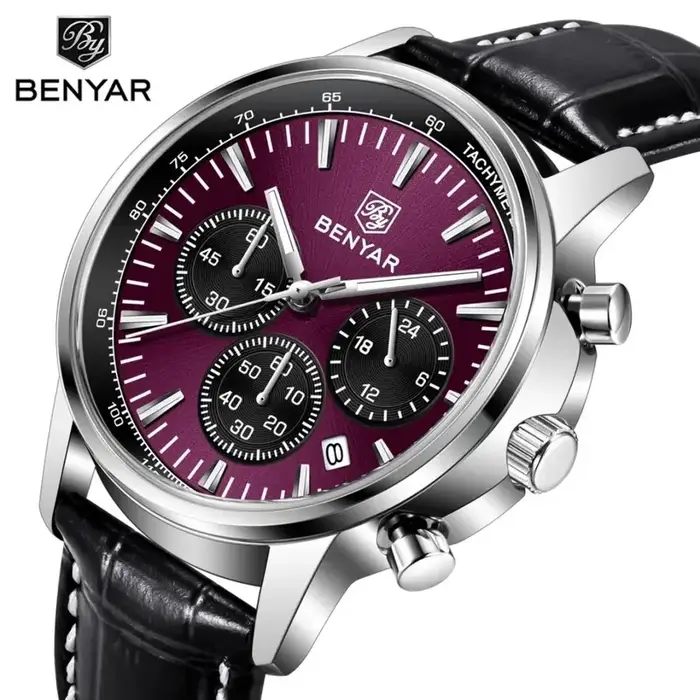 Benyar 2026 Nouvelles montres de luxe pour hommes, chronographe avec date, montre en cuir pour homme, étanche, lumineuse, montre sport militaire à quartz pour hommes