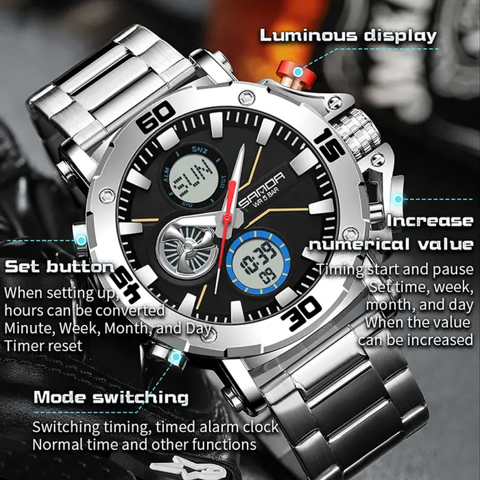 SANDA Original Sport montre-bracelet pour hommes Quartz double affichage montre numérique homme étanche montres militaires Relogio Masculino