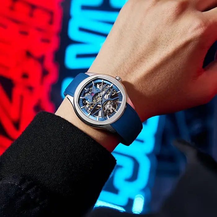Montre mécanique automatique squelette pour homme DANIEL GORMAN, style sport, acier inoxydable, cadran ajouré, bracelet en acier