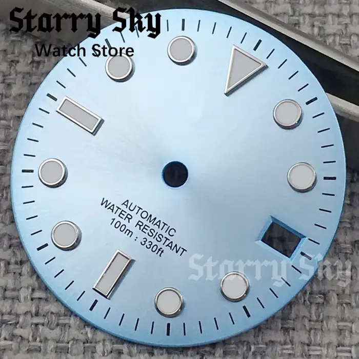 Satrry Sky nouveau cadran de montre de Date Sunburst bleu ciel de 29mm avec lumineux vert adapté aux accessoires