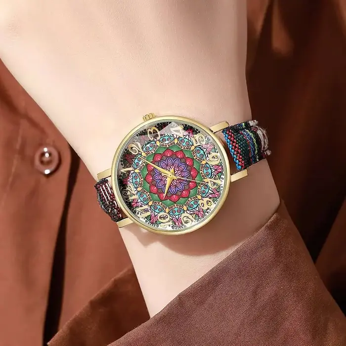 1/2/3/5 pièces mode femmes montres Vintage fleurs imprimé bracelet en polyuréthane montre à Quartz