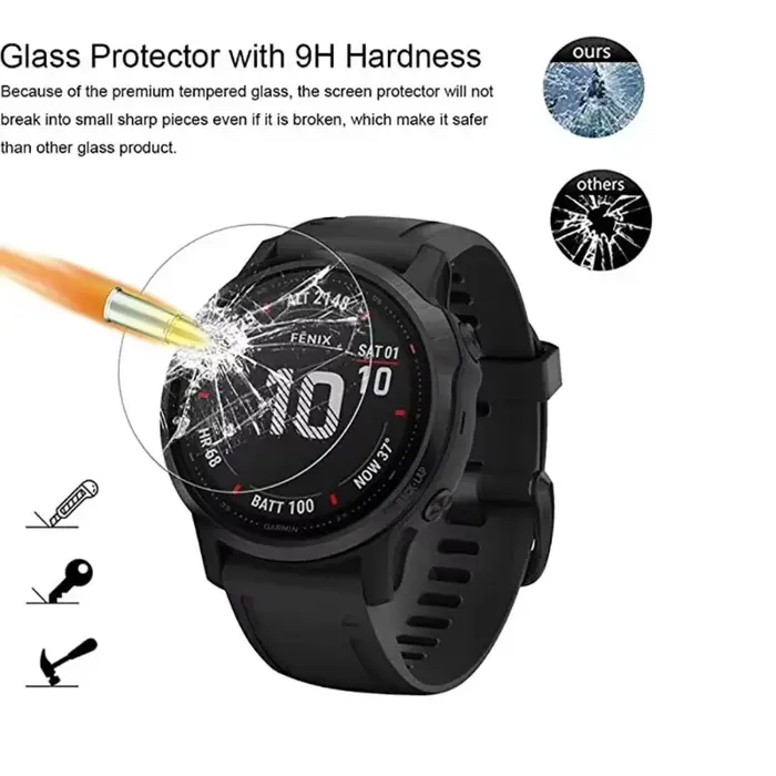 Verre trempé pour Garmin Fenix 8 7 7S 7X 6 6S 6X Pro Sapphire HD Film de protection d'écran pour montre intelligente
