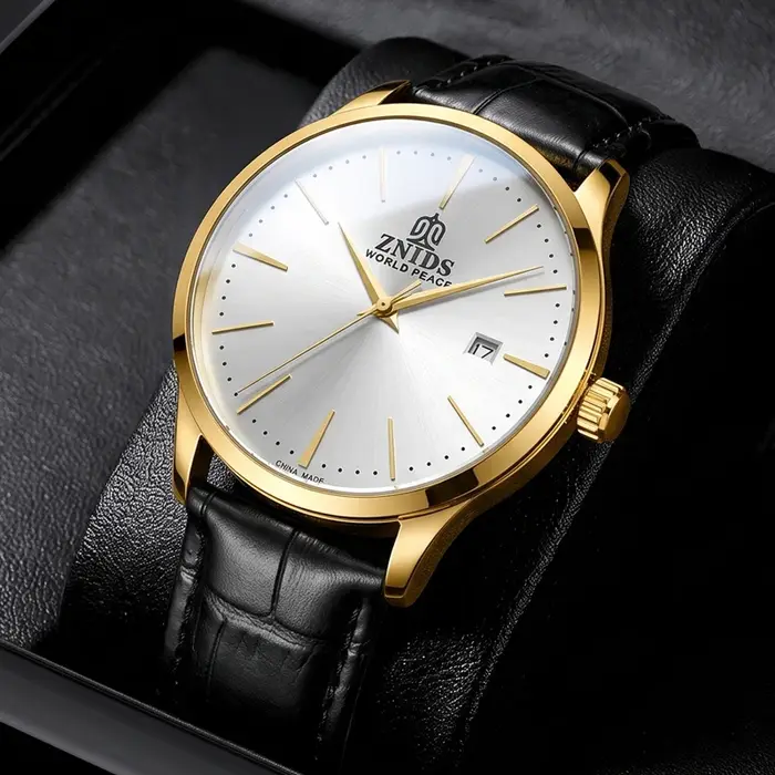 Montre-bracelet mécanique pour homme, très élégante et simple, avec mouvement automatique, design ajouré, étanche, cadran avec calendrier, bracelet en cuir, idéale pour les trajets quotidiens. Montre 