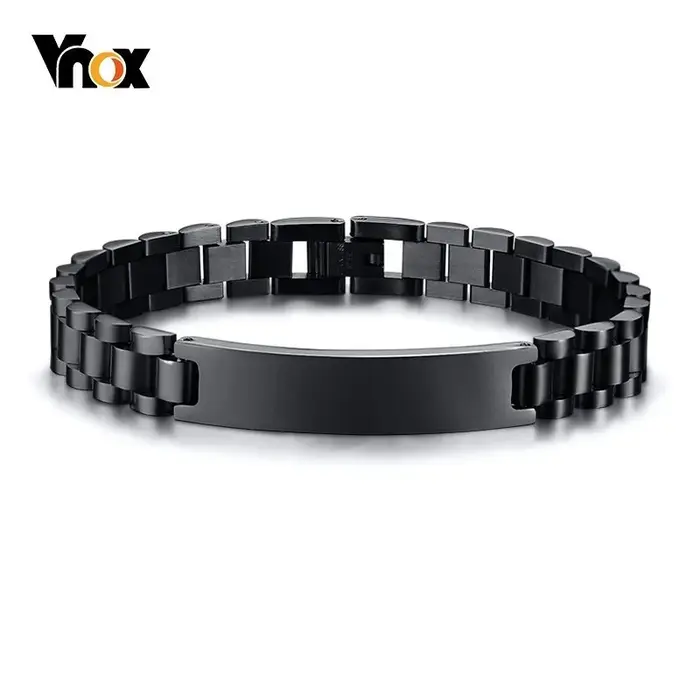 Vnox minimaliste étiquette d'identification Bracelets pour hommes haute poli en acier inoxydable chaîne vierge bracelet mâle Gentleman cadeau d'affaires