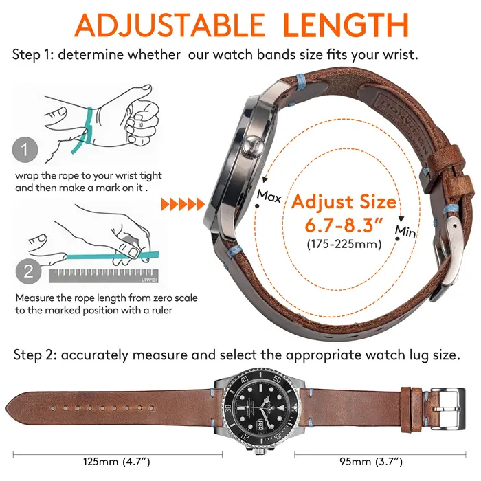 Horween-Bracelets de montre en cuir faits à la main