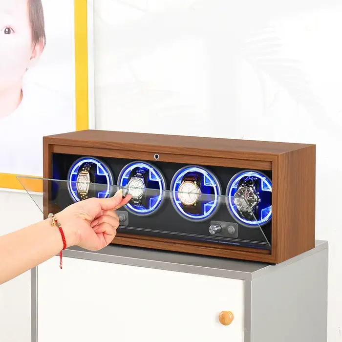 Remontoir de montre vertical domestique, boîte d'évaluation à quatre positions, montres mécaniques, dispositif de remontoir rotatif automatique avec lumière LED
