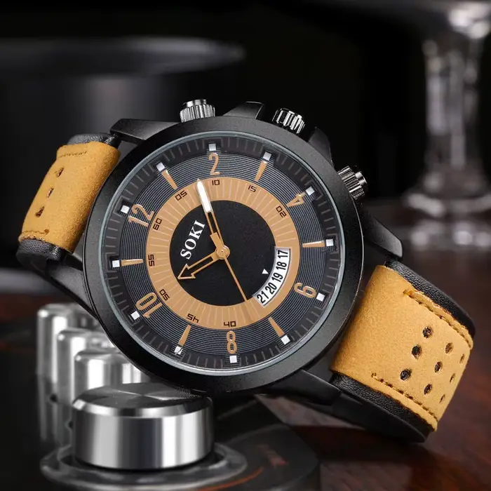 Montres-bracelets de sport avec bracelet en cuir pour hommes