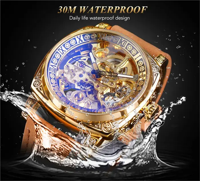 Montre Forsining 403A pour homme, squelette, automatique, mécanique, de luxe, 2023, argent, or, cuir, Relogio masculino