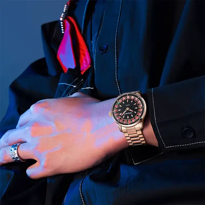 Montre pour homme TIMEARTX, nouveau design de roulette européenne, jeu de poker, mouvement à quartz, acier inoxydable, montre-bracelet, cadeaux pour la fête des pères