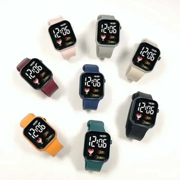Montre électronique LED carrée arc-en-ciel pour étudiants