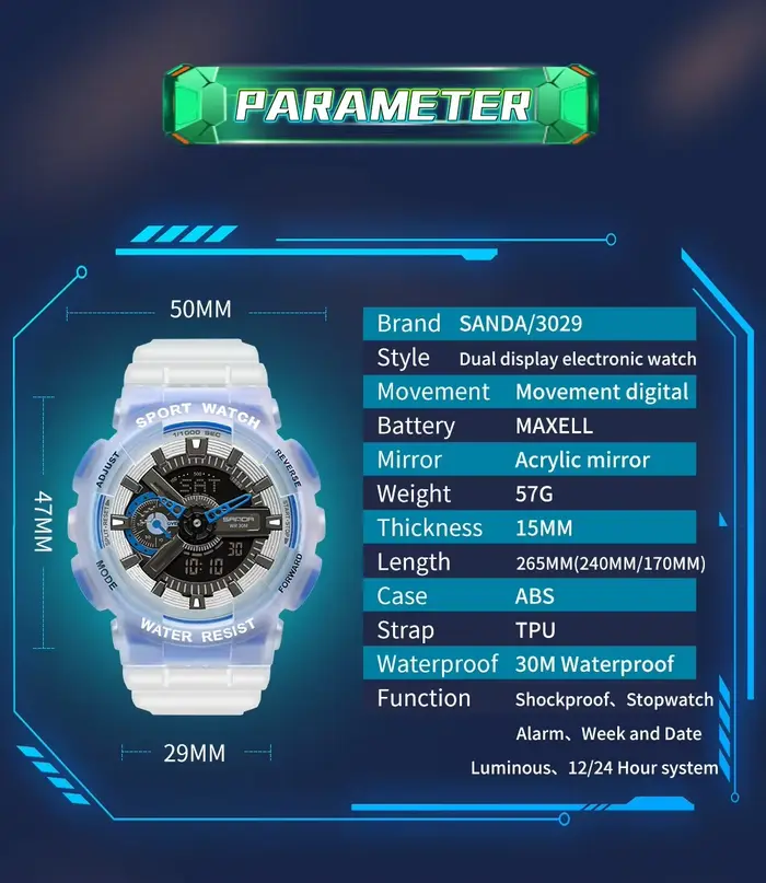 SNADA 3029 montre pour hommes Top qualité LED numérique luxe choc montres Relogio Masculino