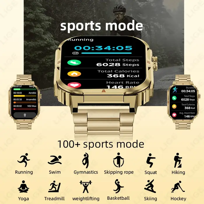 LIGE nouveau sport montre intelligente 2.01 "HD faire réponse appel Assistant vocal lampe de poche en plein air 370mAh batterie Smartwatch pour hommes femmes