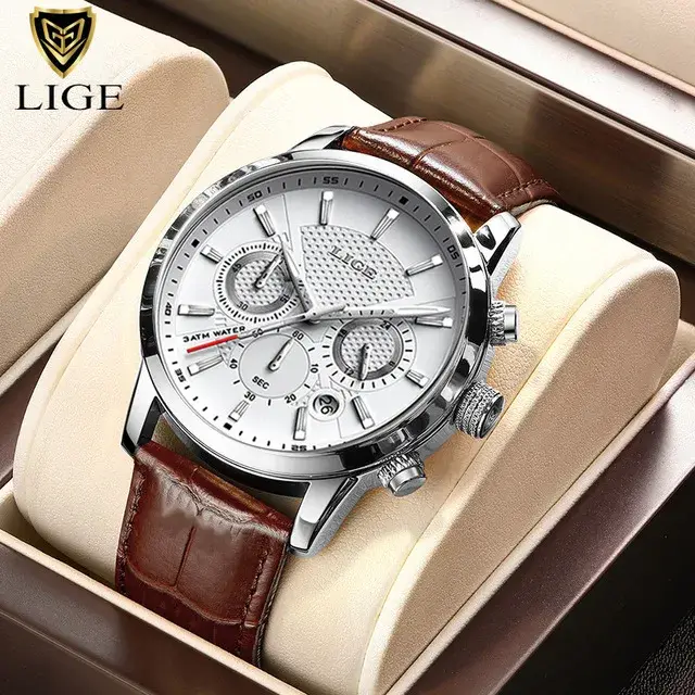 LIGE montre de luxe hommes en cuir Sport montres