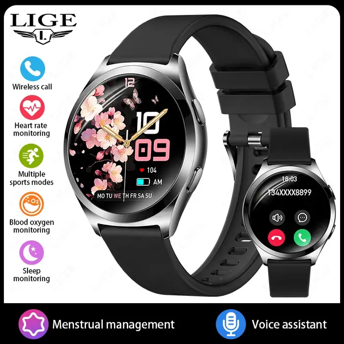 Nouvelle montre connectée LIGE pour femmes, écran HD 1,27'', étanche, appels Bluetooth, bracelet de 