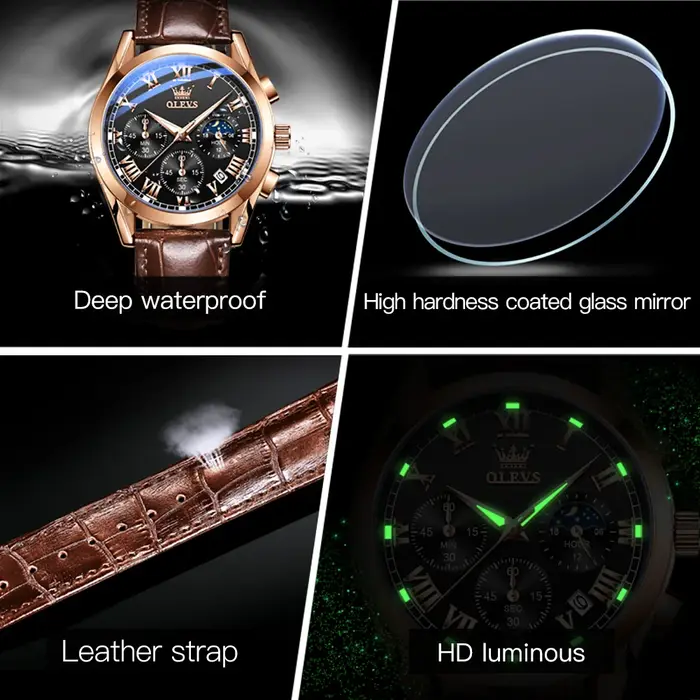 Montre à quartz chronographe étanche pour homme