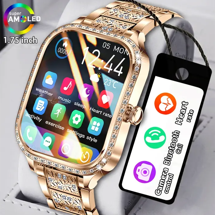 Montre connectée de luxe pour femmes, écran HD 1.75 pouces, fréquence cardiaque, Sport, Fitness, étanche IP68, appel Bluetooth, cadeau pour dames, nouvelle collection
