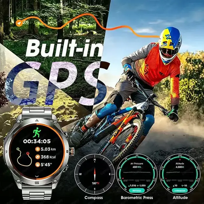 Nouvelle montre connectée militaire GPS sportive 2026, grand écran haute définition de 1,7 pouce, batterie de 1000 mAh, étanche 3ATM, boussole