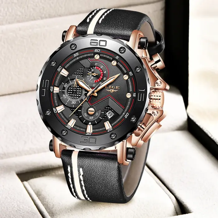 2025 mode Sport hommes montres LIGE Top marque de luxe grand cadran militaire Quartz horloge en cuir étanche