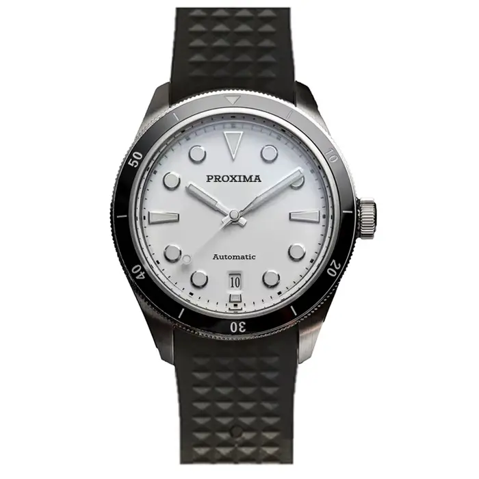 Proxima-Montre existent Mécanique Vintage pour Homme, Cadran en Émail Blanc, Bubble Sapphire, PX1697
