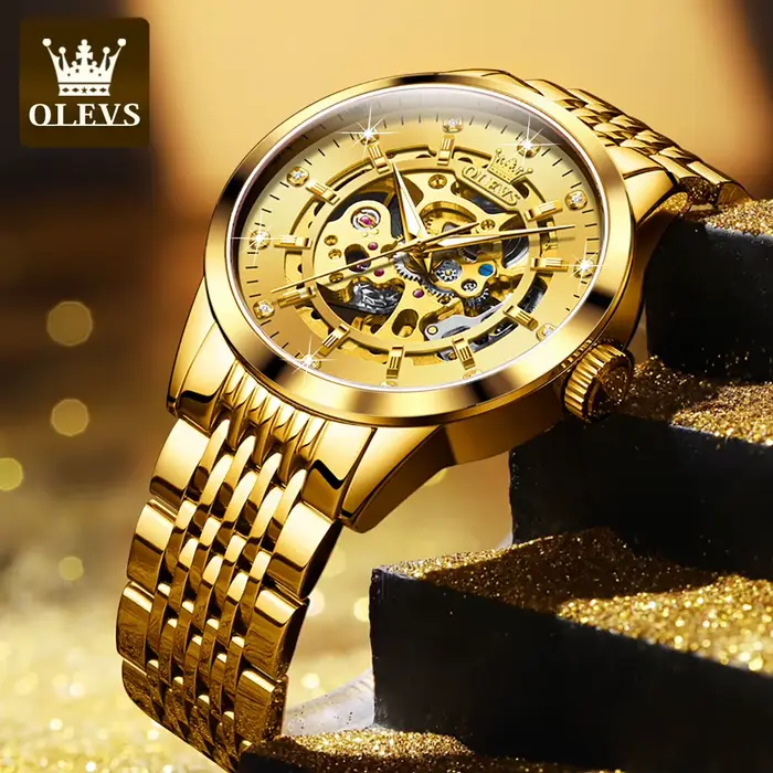 OLEVS 9920 Original squelette hommes montres solide en acier inoxydable étanche lumineux homme montre de luxe