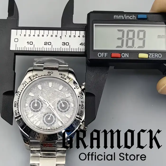 Gramock montre pour hommes 39mm argent VK63 sport chronographe montres à Quartz gris météorite cadran saphir verre Relogio Masculino
