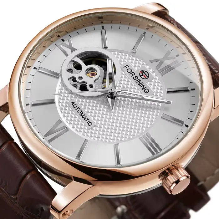 Forsining mode squelette montre mécanique pour hommes cadran bleu ceinture en cuir affaires automatique