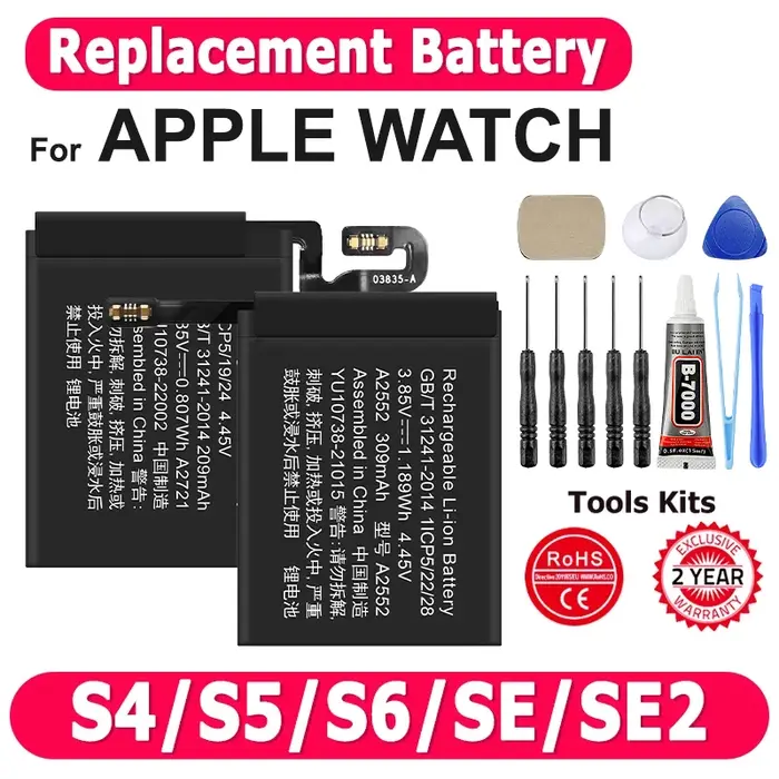 Nouvelle batterie de remplacement d'origine pour Apple Watch série SE 4 5 6 GPS LTE Bateries IWatch S4 S5 S6 40mm 44mm Batteria + outils gratuits