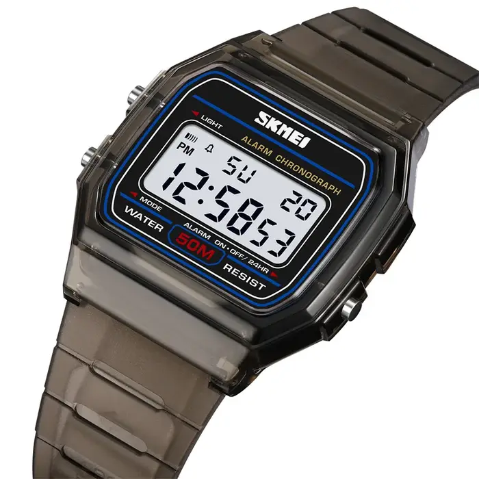 Skmei-Montres numériques étanches pour femmes, boîtier transparent, bracelet en TPU, LED, montre-bra