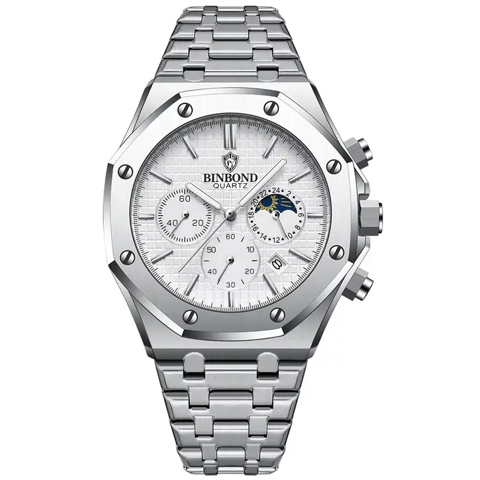BINBONG-Montre à quartz de luxe étanche pour homme, montre-bracelet chronographe, bracelet en acier 