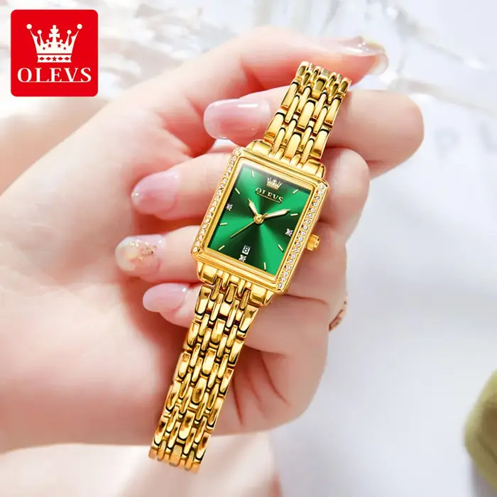 OLEVS femmes montres mode doré vert inoxydable tache acier dames montre étanche Quartz montre-bracelet romantique petite amie cadeau