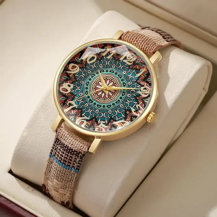 1/2/3/5 pièces mode femmes montres Vintage fleurs imprimé bracelet en polyuréthane montre à Quartz