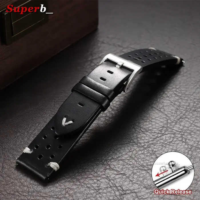 Bracelet de montre en cuir huilé marron vintage à dégagement rapide 20mm 22mm