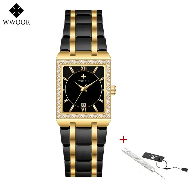 WWOOR Reloj nouvelle mode dames diamant montre haut de gamme de luxe carré montre-bracelet Simple fe