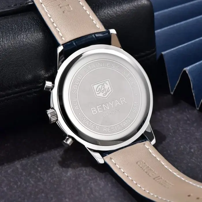 Benyar 2026 Nouvelles montres de luxe pour hommes, chronographe avec date, montre en cuir pour homme, étanche, lumineuse, montre sport militaire à quartz pour hommes