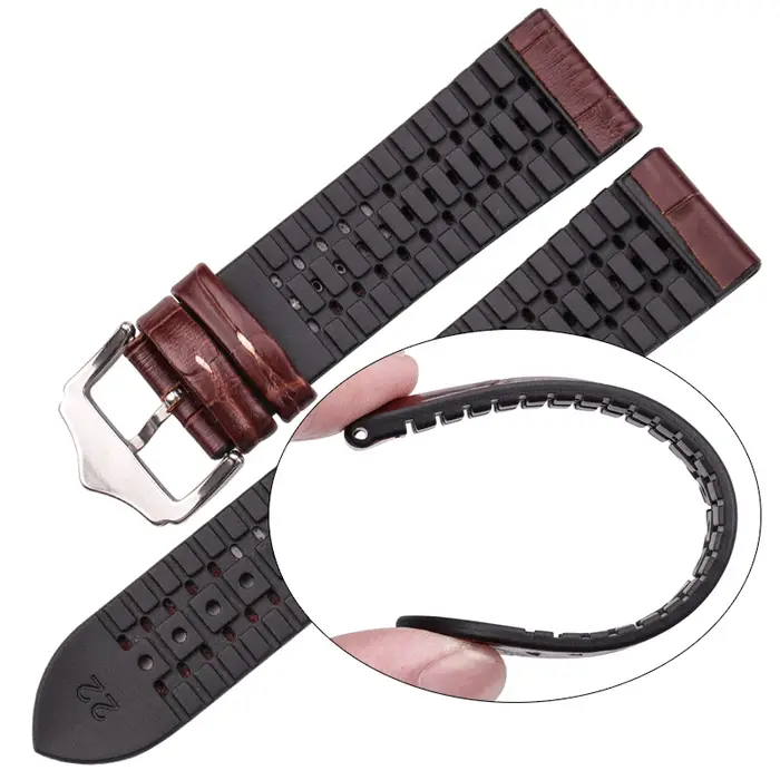 Bracelet de montre en cuir véritable avec caoutchouc