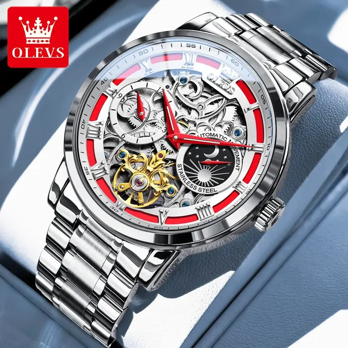 OLEVS Tourbillon montre pour hommes squelette creux mécanique montre-bracelet marque étanche lumineux Original affaires