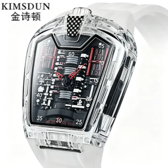 Nouvelle montre de sport pour poignet, boîtier en résine transparente, design squelette creux, tendance mode, unisexe, pour homme, montre quotidienne.