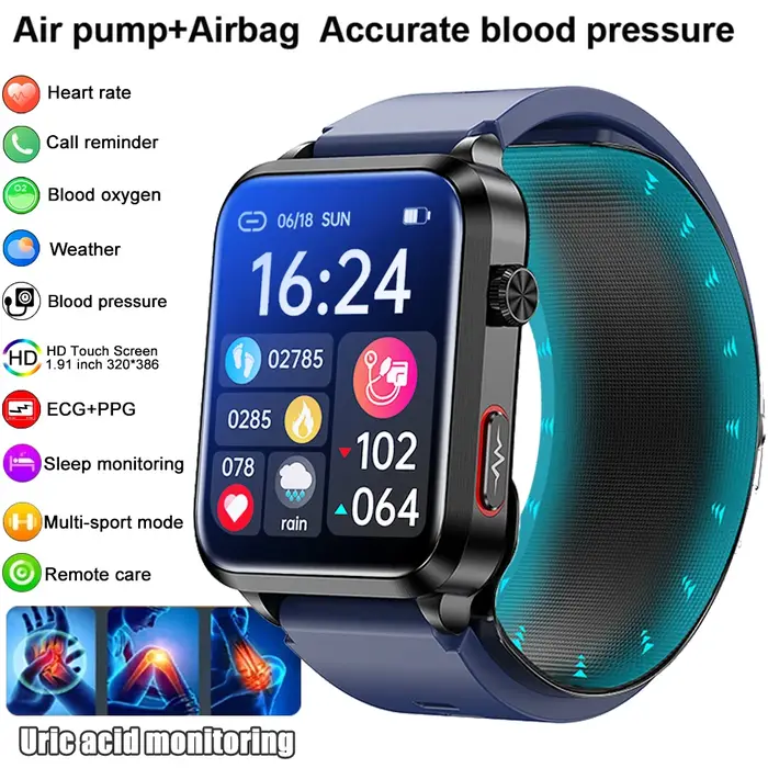 Nouvelle montre connectée intelligente 2026 avec airbag, pompe à air, ECG, mesure précise de la tens