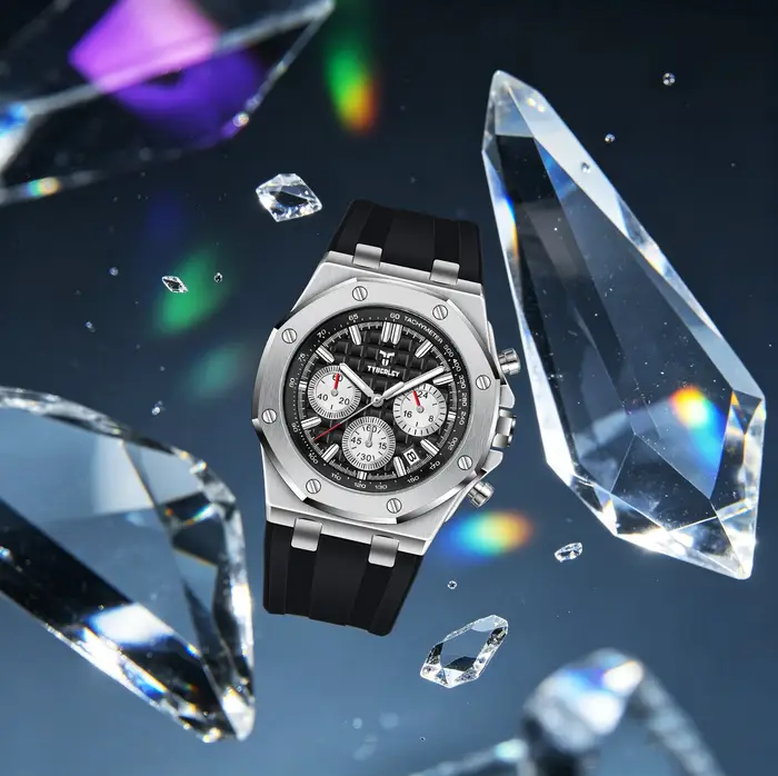 Montre Homme TYBERLEY Classique Style Chêne à Quartz, Design Octogonal, Bracelet en Caoutchouc Lumineux, Étanche, Idéale pour le Sport et les Affaires, Parfaite pour les Trajets Quotidien