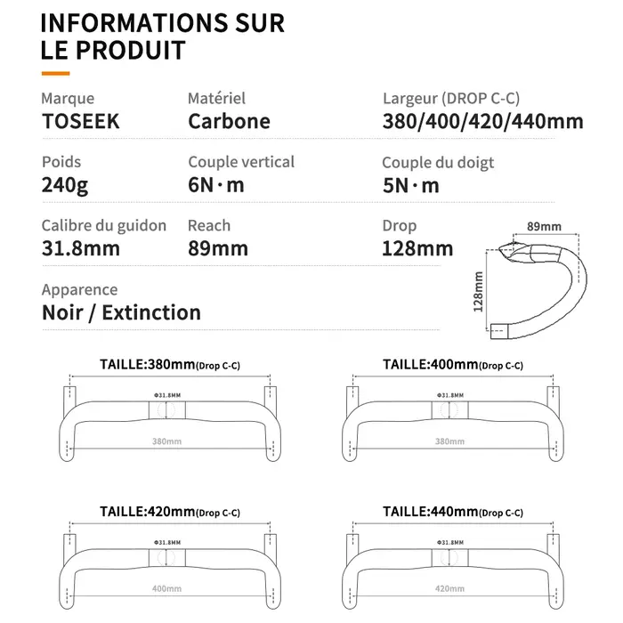 TOSEEK – guidon en carbone pour vélo de route