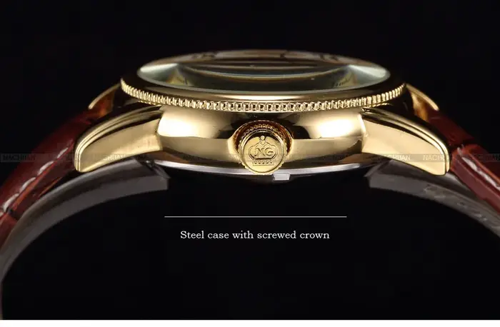 Hommes montres de luxe doré squelette mécanique Steampunk mâle horloge automatique montre-bracelet bracelet en cuir Herren Horloges