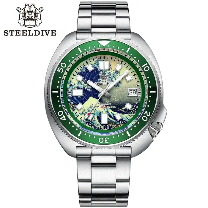 STEELDIVE SD1970 Bracelet de remplacement de montre de plongée automatique tortue 20MM boucle entièrement brossée signée fermoir pliant avec sécurité