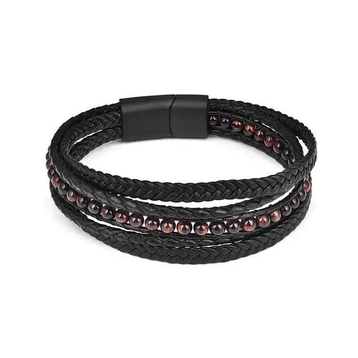 Bracelets classiques en pierre naturelle et cuir microfibre pour hommes, bijoux de haute qualité, Hi