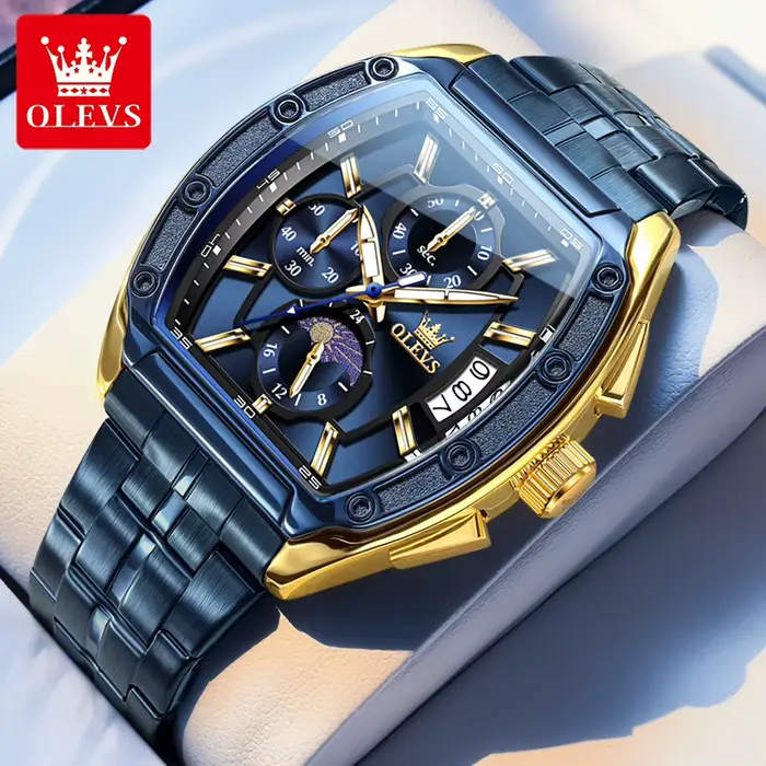 Montre à quartz OLEVS 3661, design barillet, phase lunaire 24 heures, fenêtre de date, fonction lumi