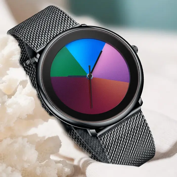 Montre Femme LIGE 2026 Unique, Cadran à Couleurs Changeantes, Montre Décontractée à Rayures, Bracelet en Maille, Étanche, Quartz
