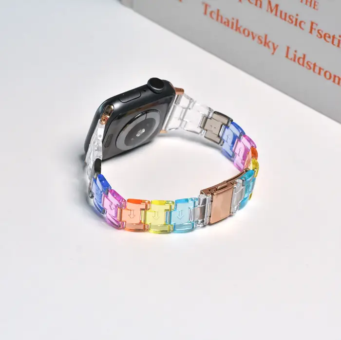 Bracelet de montre en résine mince pour apple watch série 11/10/9 8 7 6 SE 5 4 bandes 42 38mm correa acier clair pour iwatch 44mm 40 41 45 Ultra