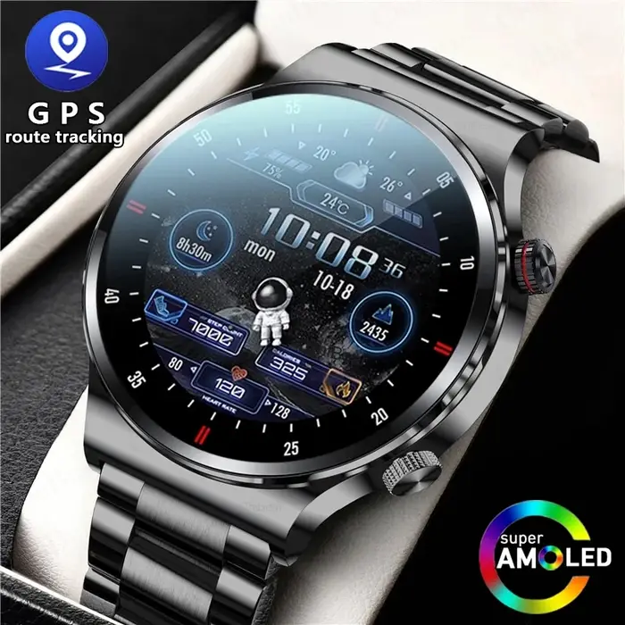 2025 nouvelle montre intelligente NFC hommes AMOLED 390*390 HD écran GPS sport fréquence cardiaque Bluetooth appel homme d'affaires montre intelligente pour Android