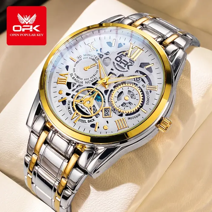 OPK8135-montre pour hommes, bracelet en acier avec lueur nocturne étanche