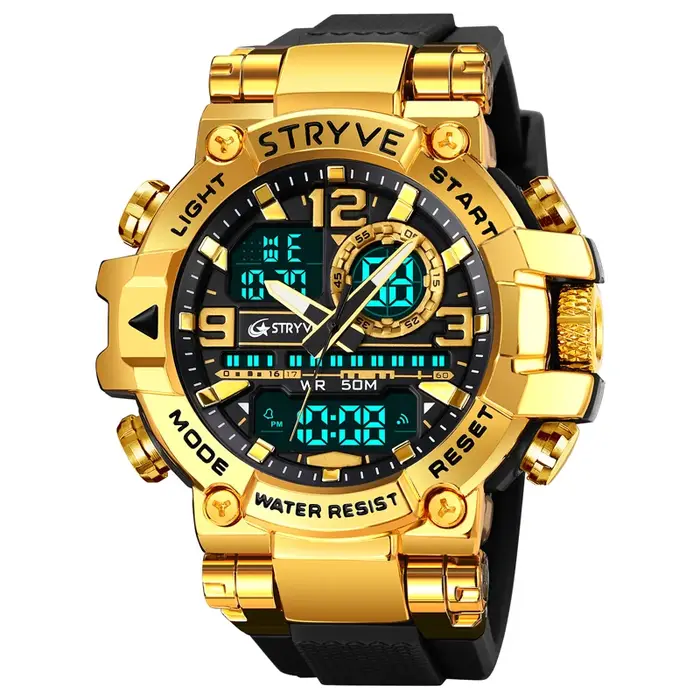 STRYVE 8025 montres de Sport pour hommes mode choc 50M montre-bracelet étanche LED alarme chronomètre horloge